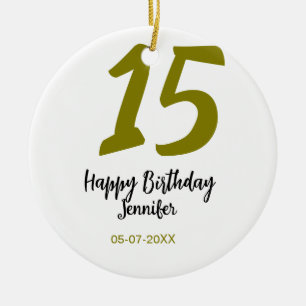 15th birthday quiencenera add date year golden ceramic tree decoration