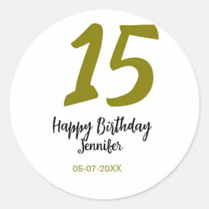 15th birthday quiencenera add date year golden classic round sticker
