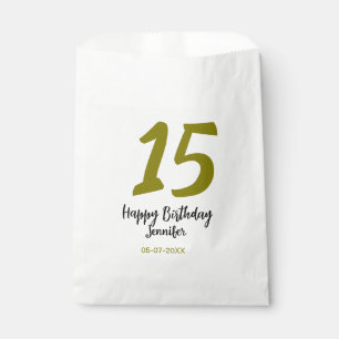 15th birthday quiencenera add date year golden favour bags