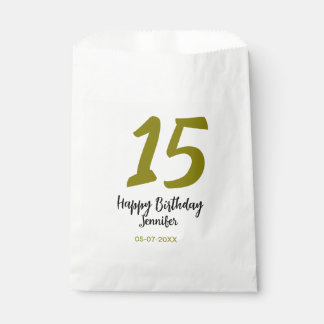 15th birthday quiencenera add date year golden favour bags