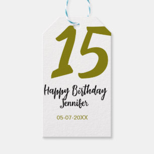 15th birthday quiencenera add date year golden gift tags