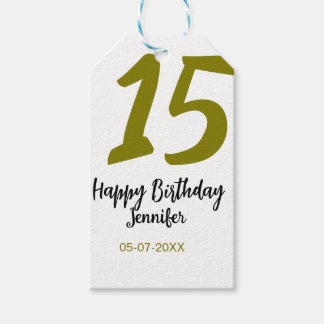15th birthday quiencenera add date year golden gift tags