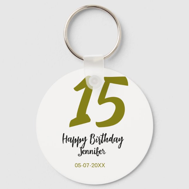 15th birthday quiencenera add date year golden key ring (Front)