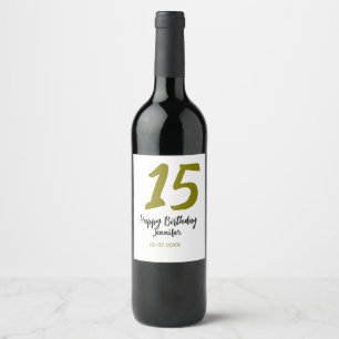 15th birthday quiencenera add date year golden wine label