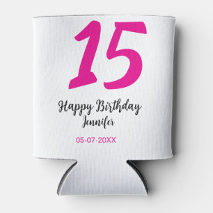 15th birthday quiencenera add date year pink templ can cooler