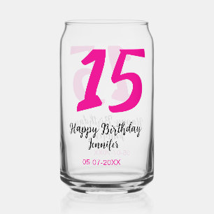 15th birthday quiencenera add date year pink templ can glass