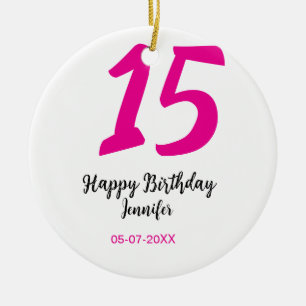 15th birthday quiencenera add date year pink templ ceramic tree decoration