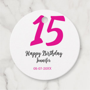15th birthday quiencenera add date year pink templ favour tags