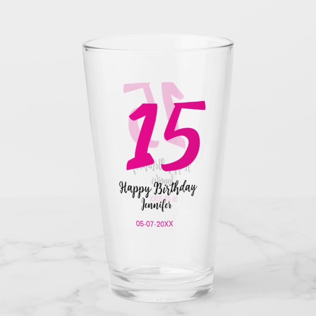 15th birthday quiencenera add date year pink templ glass (Front)