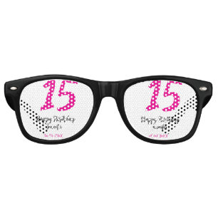 15th birthday quiencenera add date year pink templ retro sunglasses