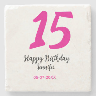 15th birthday quiencenera add date year pink templ stone coaster