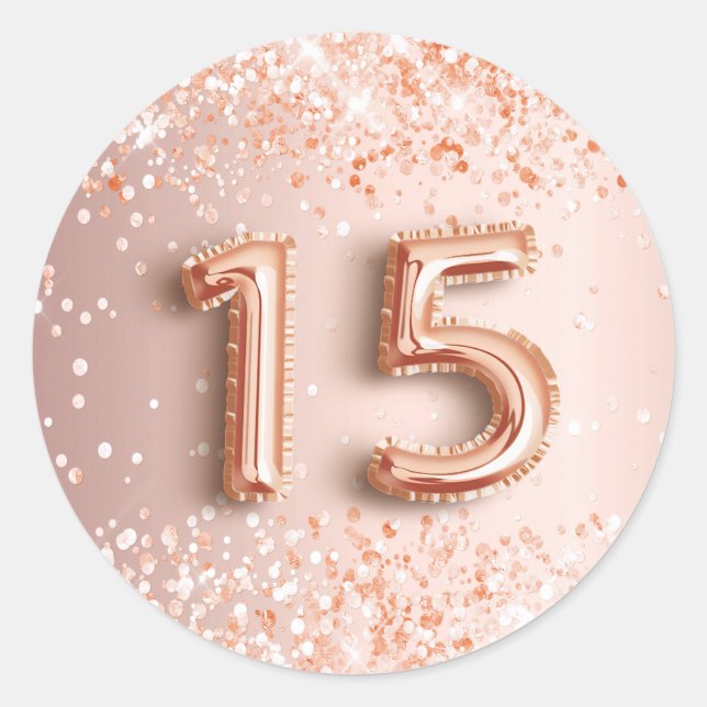 15th birthday quinceanera blush rose gold glitter classic round sticker (Front)