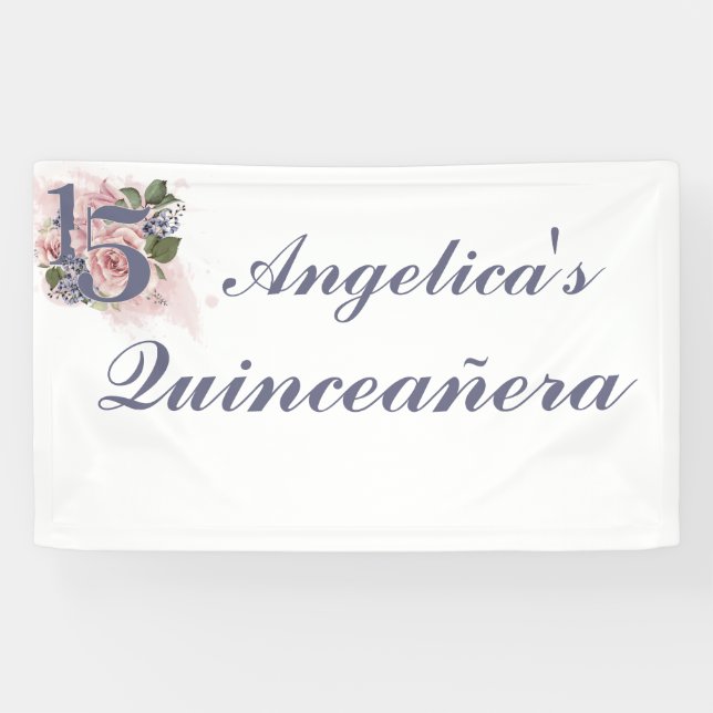 15th Birthday Quinceanera Chic Floral Watercolor B Banner (Horizontal)