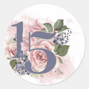 15th Birthday Quinceanera Chic Floral Watercolor  Classic Round Sticker