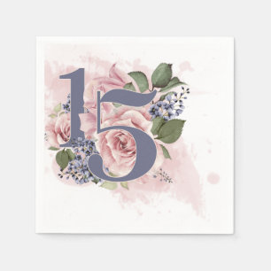 15th Birthday Quinceanera Chic Floral Watercolor Napkin