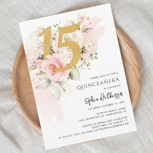 15th Birthday Quinceanera Floral Watercolor Invitation