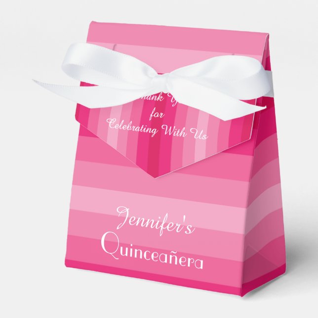 15th Birthday Quinceañera, Name, Pink Stripe Favour Box (Front Side)