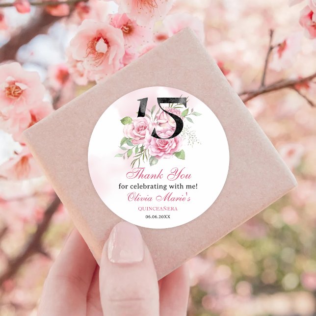 15th Birthday Quinceanera Rustic Floral Classic Round Sticker (Creator Uploaded)