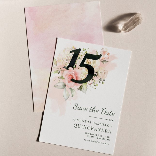 15th Birthday Quinceanera Rustic Floral Save The Date (Floral Save the Date Quinceanera Birthday Announcement Card)