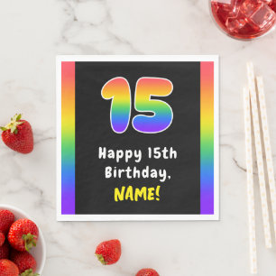 15th Birthday: Rainbow Spectrum # 15, Custom Name Napkin