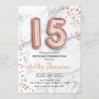 15th Birthday - Rose Gold Balloons Marble Effect