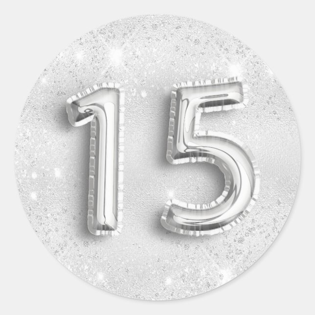 15th birthday silver glitter dust number 15 classic round sticker (Front)