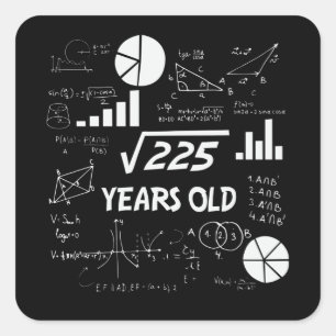 15th Birthday Square Root Math 15 Years Old Bday Square Sticker