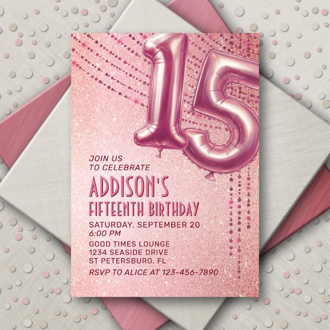 15th Birthday Teen Girl Rose Gold Invitation (Creator Uploaded)