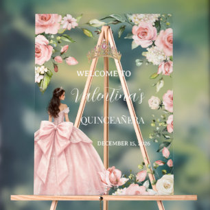 15th birthday Welcome Sign, Pink Floral watercolor Acrylic Sign