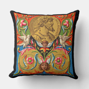 15th century print Caesar birds flowers etc Cushion