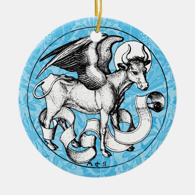 15th Century St Luke's Emblem Winged Bull Ceramic Tree Decoration (Front)