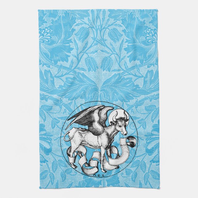 15th Century St Luke's Emblem Winged Bull Tea Towel (Vertical)