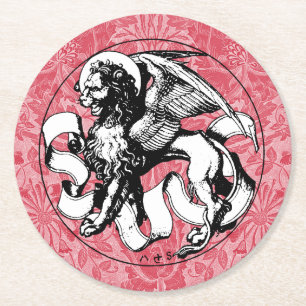 15th Century St Mark's Emblem Winged Lion Round Paper Coaster