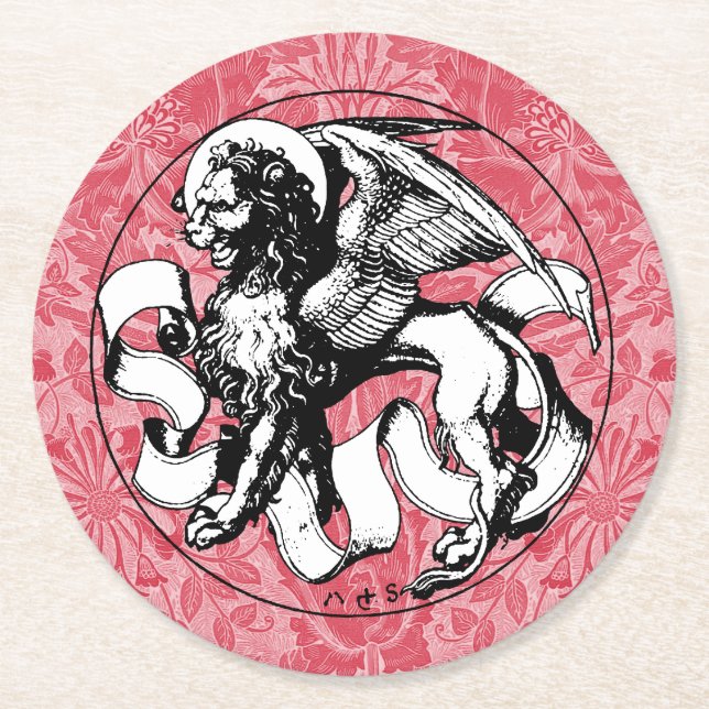 15th Century St Mark's Emblem Winged Lion Round Paper Coaster (Front)