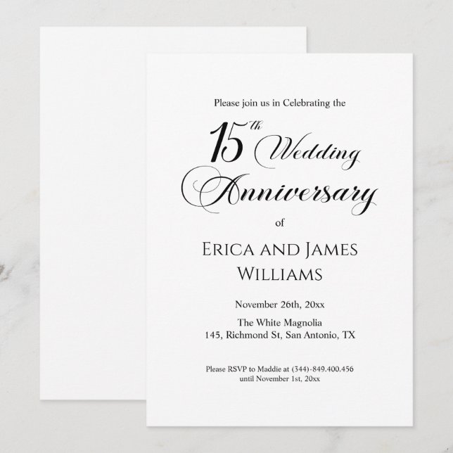 15th Crystal Wedding Anniversary Elegant Script Invitation (Front/Back)