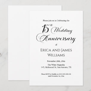 15th Crystal Wedding Anniversary Elegant Script Invitation