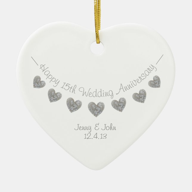 15th Crystal Wedding anniversary heart ornament (Front)