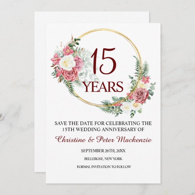 15th Crystal Wedding Anniversary  Save The Date (Front/Back)