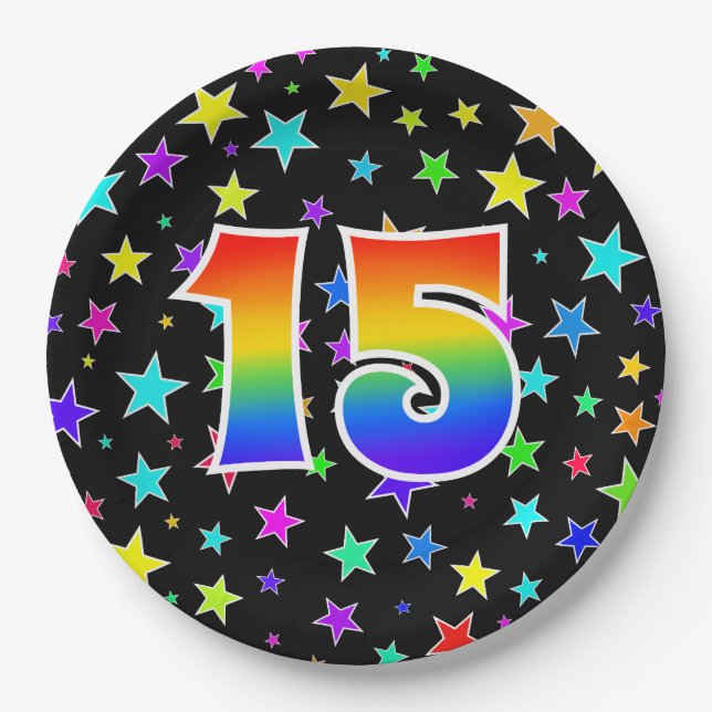 15th Event: Bold, Fun, Colourful Rainbow 15 Paper Plate (Front)
