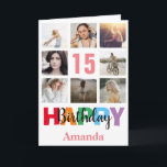 15th Happy Birthday Photo Collage Modern Pink Card<br><div class="desc">15th Happy Birthday Photo Collage Modern Pink Card with personalised name. For further customisation,  please click the "Customise it" button and use our design tool to modify this template.</div>