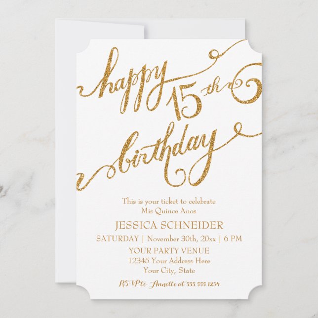 15th Mis Quince Anos, Quinceanera Birthday Ticket Invitation (Front)
