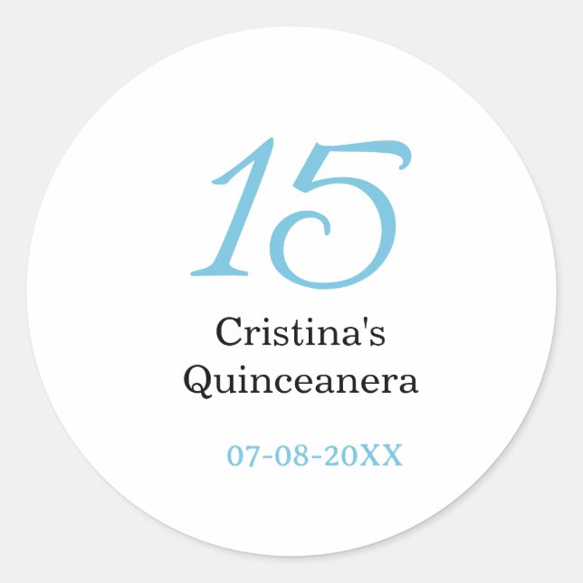 15th quinceanera birthday blue black bold letter n classic round sticker (Front)