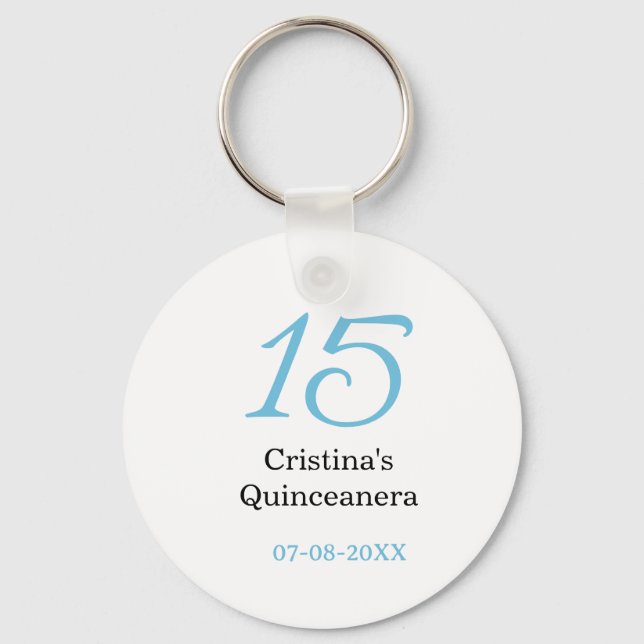 15th quinceanera birthday blue black bold letter n key ring (Front)