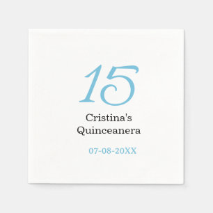 15th quinceanera birthday blue black bold letter n napkin