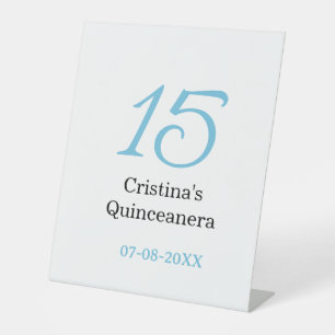 15th quinceanera birthday blue black bold letter n pedestal sign