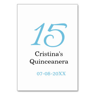 15th quinceanera birthday blue black bold letter n table number