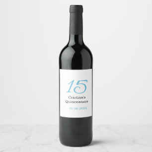 15th quinceanera birthday blue black bold letter n wine label