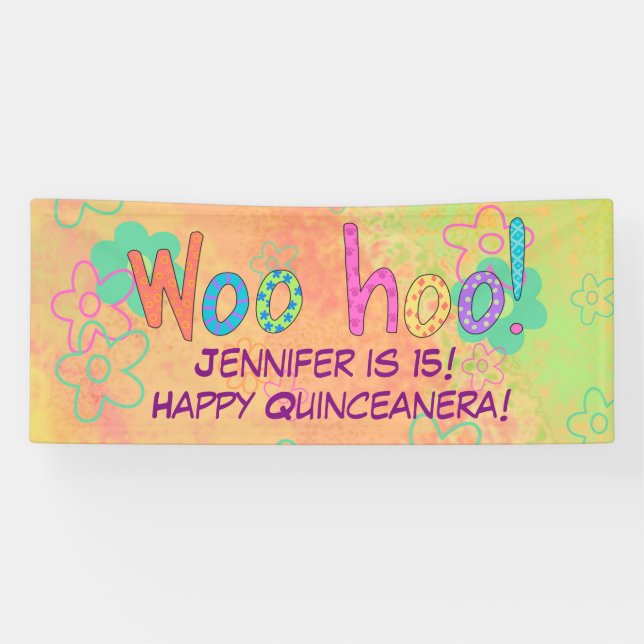15th Quinceanera Birthday Name Personalised Banner (Horizontal)