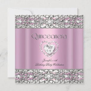 15th Quinceanera Birthday Party Pink Silver Invitation