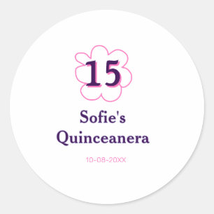 15th quinceanera happy birthday pink purple date classic round sticker